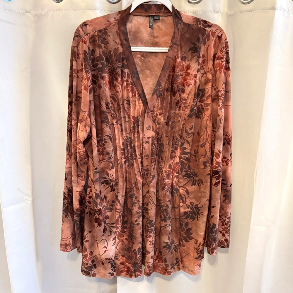 Zenim Womens Top XXL Floral Velvet Burnout Whimsigoth Fairy Grunge V Neck 19530